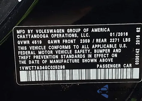 2016 Volkswagen Passat 1.8T Sel from USA, damaged, VIN 1VWCT7A34GC025298